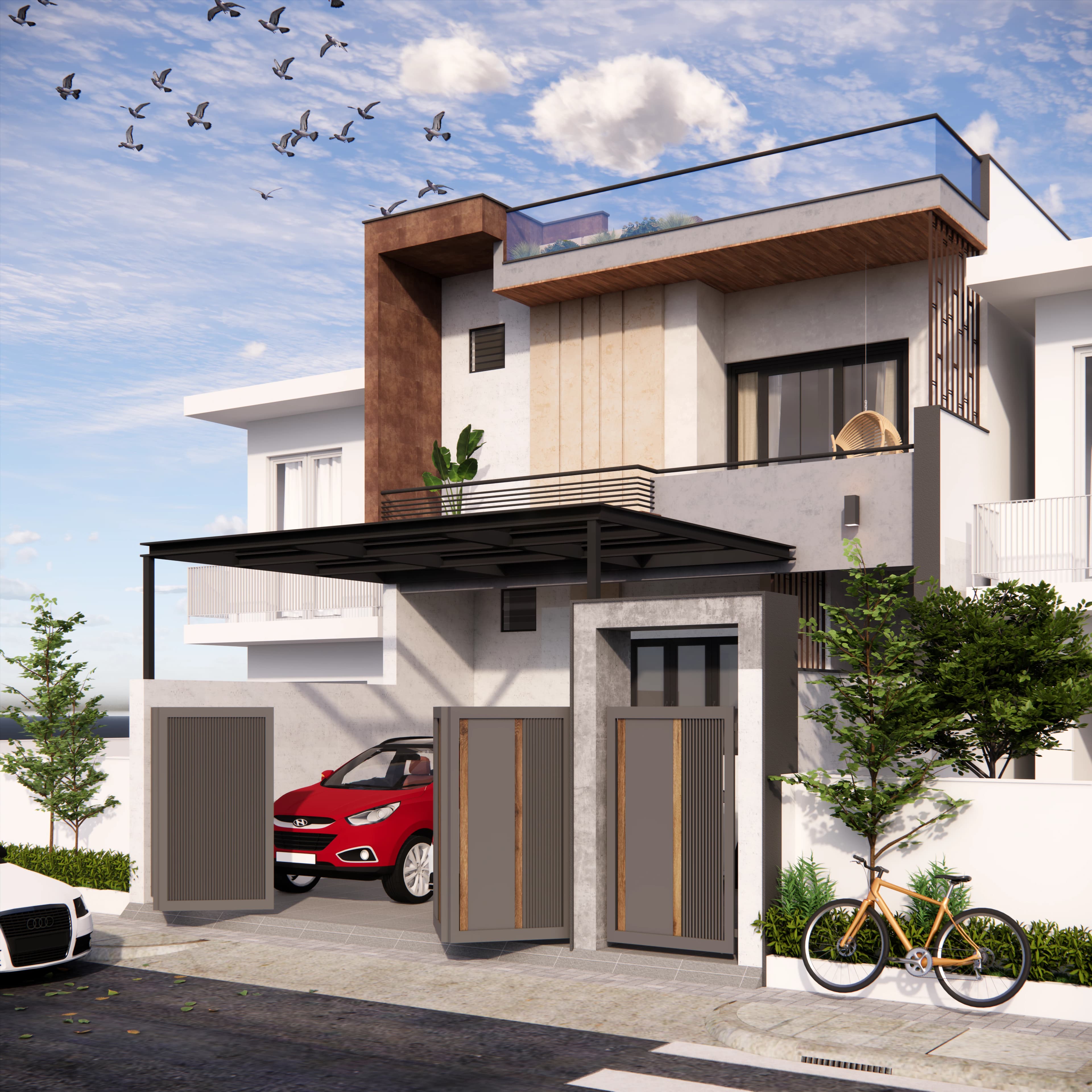 Modern architectural design with pool and outdoor living space